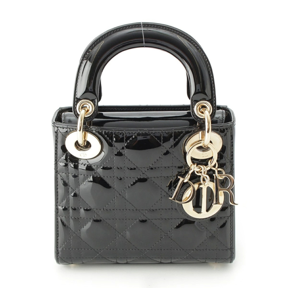 Christian Dior Lady Patent Vernis Leather Shoulder Handbag Black
